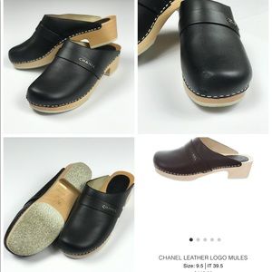 Chanel Leather Logo Mules/Clogs